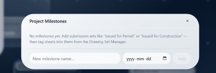 The Project Submissions dialog with a field for a new submission name, a submission date, and an Add button